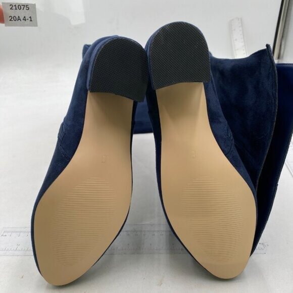 Navy Women Almond Toe Knee High Boots with Partial Zipper Stretchy Long Boot - Picture 5 of 7